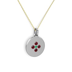 Kök zümrüt ve garnet 18 ayar beyaz altın kolye (40 cm altın rolo zincir)
