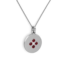 Pırlanta ve garnet 8 ayar beyaz altın kolye (0.036 karat, 40 cm gümüş rolo zincir)
