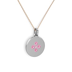 Pembe kuvars 18 ayar beyaz altın kolye (40 cm rose altın rolo zincir)