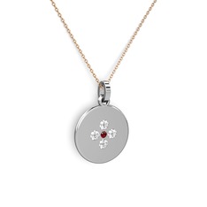Garnet ve pırlanta 8 ayar beyaz altın kolye (0.44 karat, 40 cm gümüş rolo zincir)
