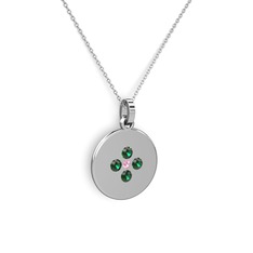 Pembe kuvars ve yeşil kuvars 8 ayar beyaz altın kolye (40 cm gümüş rolo zincir)