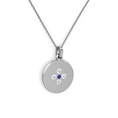 Lab safir ve beyaz zirkon 18 ayar beyaz altın kolye (40 cm gümüş rolo zincir)