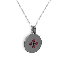 Gardenia Çiçek Kolye - Siyah zirkon ve rodolit garnet 925 ayar siyah rodyum kaplama gümüş kolye (40 cm beyaz altın rolo zincir) #wgsb45