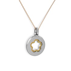Nina Taşlı Çiçek Kolye - Sitrin 14 ayar beyaz altın kolye (40 cm gümüş rolo zincir) #1034880