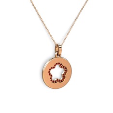Nina Taşlı Çiçek Kolye - Garnet 18 ayar rose altın kolye (40 cm rose altın rolo zincir) #12s0k7l