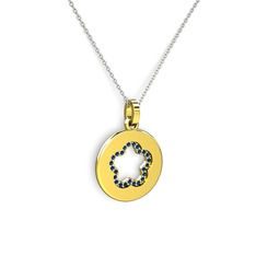 Nina Taşlı Çiçek Kolye - Lab safir 925 ayar altın kaplama gümüş kolye (40 cm beyaz altın rolo zincir) #14f19bo