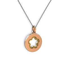 Nina Taşlı Çiçek Kolye - Peridot 14 ayar rose altın kolye (40 cm gümüş rolo zincir) #15aw3iu
