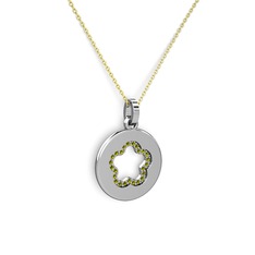 Peridot 18 ayar beyaz altın kolye (40 cm altın rolo zincir)