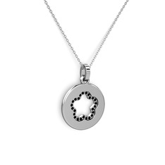 Nina Taşlı Çiçek Kolye - Siyah zirkon 14 ayar beyaz altın kolye (40 cm beyaz altın rolo zincir) #1af3c6b