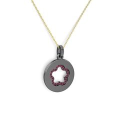 Nina Taşlı Çiçek Kolye - Rodolit garnet 925 ayar siyah rodyum kaplama gümüş kolye (40 cm gümüş rolo zincir) #1bnm8yz