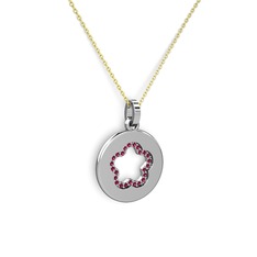 Nina Taşlı Çiçek Kolye - Rodolit garnet 18 ayar beyaz altın kolye (40 cm altın rolo zincir) #1cwcjol