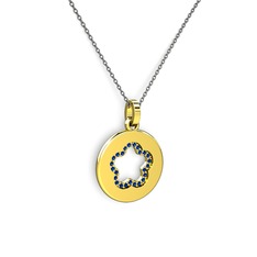 Nina Taşlı Çiçek Kolye - Lab safir 14 ayar altın kolye (40 cm gümüş rolo zincir) #1embclb