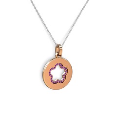 Ametist 18 ayar rose altın kolye (40 cm beyaz altın rolo zincir)