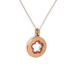 Nina Taşlı Çiçek Kolye - Rodolit garnet 14 ayar rose altın kolye (40 cm rose altın rolo zincir) #1h3euxw