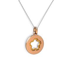 Nina Taşlı Çiçek Kolye - Sitrin 14 ayar rose altın kolye (40 cm beyaz altın rolo zincir) #1i5tygu