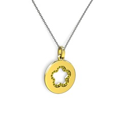 Nina Taşlı Çiçek Kolye - Peridot 925 ayar altın kaplama gümüş kolye (40 cm gümüş rolo zincir) #1ipfts7