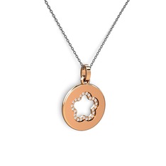 Nina Taşlı Çiçek Kolye - Swarovski 925 ayar rose altın kaplama gümüş kolye (40 cm gümüş rolo zincir) #1izmp7h