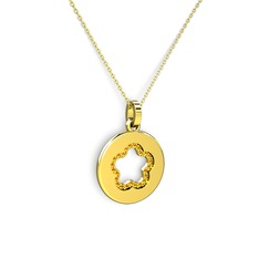 Nina Taşlı Çiçek Kolye - Sitrin 18 ayar altın kolye (40 cm altın rolo zincir) #1k0tw74