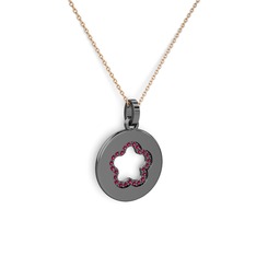 Rodolit garnet 925 ayar siyah rodyum kaplama gümüş kolye (40 cm rose altın rolo zincir)