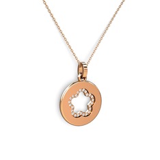 Nina Taşlı Çiçek Kolye - Beyaz zirkon 18 ayar rose altın kolye (40 cm rose altın rolo zincir) #1lienug