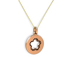 Nina Taşlı Çiçek Kolye - Siyah zirkon 8 ayar rose altın kolye (40 cm altın rolo zincir) #1m90r46