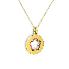 Nina Taşlı Çiçek Kolye - Ametist 18 ayar altın kolye (40 cm gümüş rolo zincir) #1mrom2q