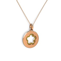 Nina Taşlı Çiçek Kolye - Peridot 925 ayar rose altın kaplama gümüş kolye (40 cm rose altın rolo zincir) #1ok7tm8