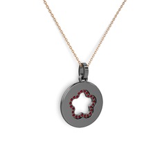 Nina Taşlı Çiçek Kolye - Garnet 925 ayar siyah rodyum kaplama gümüş kolye (40 cm rose altın rolo zincir) #1os9osl