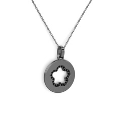 Nina Taşlı Çiçek Kolye - Siyah zirkon 925 ayar siyah rodyum kaplama gümüş kolye (40 cm gümüş rolo zincir) #1pohjz5