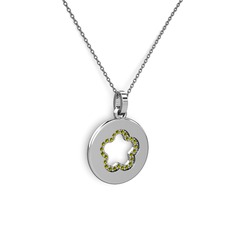 Nina Taşlı Çiçek Kolye - Peridot 14 ayar beyaz altın kolye (40 cm gümüş rolo zincir) #1q83xw9