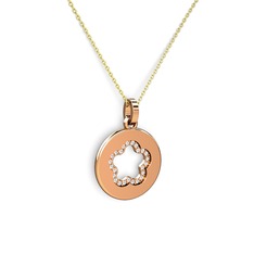 Nina Taşlı Çiçek Kolye - Pırlanta 18 ayar rose altın kolye (0.22 karat, 40 cm altın rolo zincir) #1qotxh1