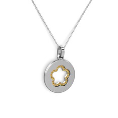 Nina Taşlı Çiçek Kolye - Sitrin 14 ayar beyaz altın kolye (40 cm gümüş rolo zincir) #1qxb96t