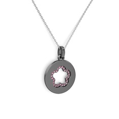 Nina Taşlı Çiçek Kolye - Pembe kuvars 925 ayar siyah rodyum kaplama gümüş kolye (40 cm gümüş rolo zincir) #1r0e9qk