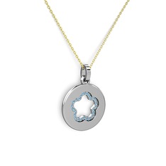 Nina Taşlı Çiçek Kolye - Akuamarin 18 ayar beyaz altın kolye (40 cm altın rolo zincir) #1ukh0g0