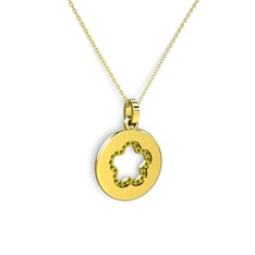 Nina Taşlı Çiçek Kolye - Peridot 8 ayar altın kolye (40 cm altın rolo zincir) #1uvof1q
