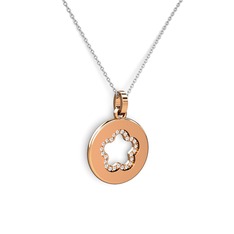 Nina Taşlı Çiçek Kolye - Pırlanta 14 ayar rose altın kolye (0.22 karat, 40 cm gümüş rolo zincir) #1w5na4g