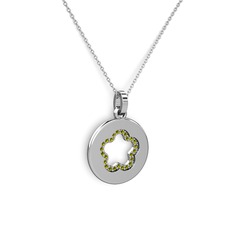 Nina Taşlı Çiçek Kolye - Peridot 14 ayar beyaz altın kolye (40 cm gümüş rolo zincir) #1woc0tm