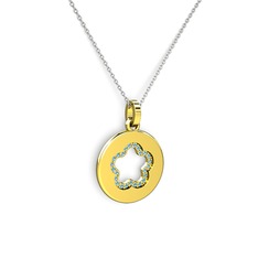 Nina Taşlı Çiçek Kolye - Akuamarin 18 ayar altın kolye (40 cm gümüş rolo zincir) #1xkmou6