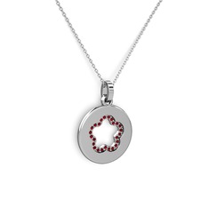 Nina Taşlı Çiçek Kolye - Garnet 14 ayar beyaz altın kolye (40 cm beyaz altın rolo zincir) #1xw6dbg