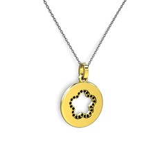 Nina Taşlı Çiçek Kolye - Siyah zirkon 18 ayar altın kolye (40 cm gümüş rolo zincir) #1y8ry9t