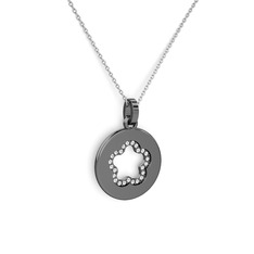 Nina Taşlı Çiçek Kolye - Beyaz zirkon 925 ayar siyah rodyum kaplama gümüş kolye (40 cm beyaz altın rolo zincir) #1yxpd7l