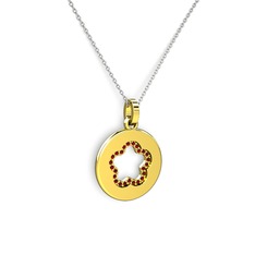 Nina Taşlı Çiçek Kolye - Garnet 18 ayar altın kolye (40 cm beyaz altın rolo zincir) #2xm835