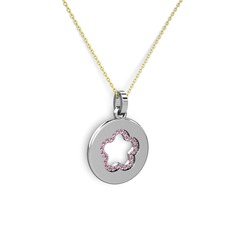 Pembe kuvars 925 ayar gümüş kolye (40 cm gümüş rolo zincir)