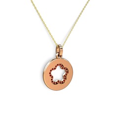 Nina Taşlı Çiçek Kolye - Garnet 14 ayar rose altın kolye (40 cm altın rolo zincir) #347tb