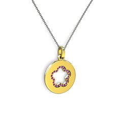 Nina Taşlı Çiçek Kolye - Ametist 8 ayar altın kolye (40 cm gümüş rolo zincir) #39pvfs