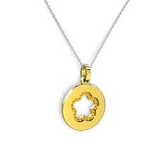 Nina Taşlı Çiçek Kolye - Sitrin 18 ayar altın kolye (40 cm gümüş rolo zincir) #3venj9