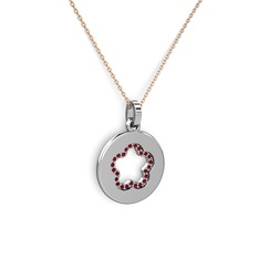 Nina Taşlı Çiçek Kolye - Garnet 18 ayar beyaz altın kolye (40 cm rose altın rolo zincir) #4jub0e