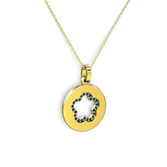 Nina Taşlı Çiçek Kolye - Lab safir 8 ayar altın kolye (40 cm gümüş rolo zincir) #7h3joa