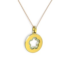 Nina Taşlı Çiçek Kolye - Akuamarin 8 ayar altın kolye (40 cm gümüş rolo zincir) #9mug7o