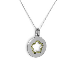 Nina Taşlı Çiçek Kolye - Peridot 18 ayar beyaz altın kolye (40 cm beyaz altın rolo zincir) #b8txc2